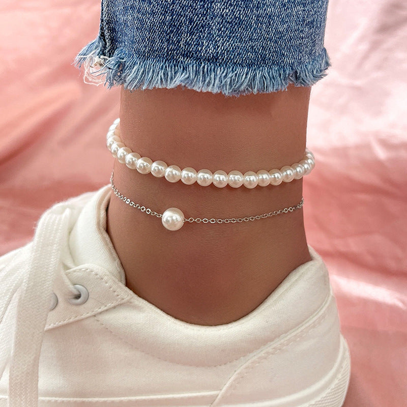 Stylish Simple Double-layer Pearl Anklet