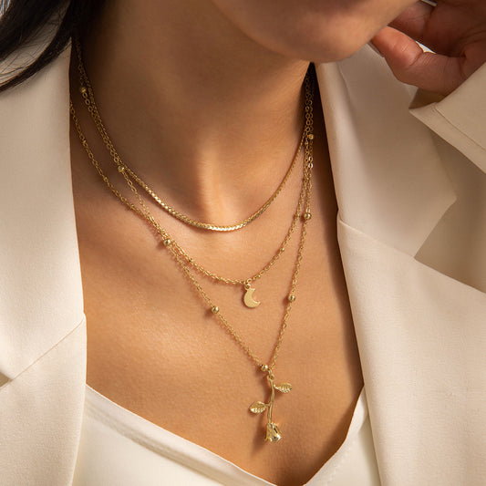 Golden Rose Three-layer Necklace